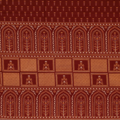 Maroon & Rust Heritage Arch Motif Pure Cotton King Size Bedsheet