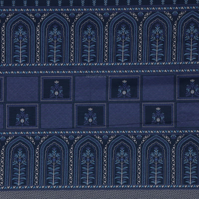 Navy & Cobalt Heritage Arch Motif Pure Cotton King Size Bedsheet
