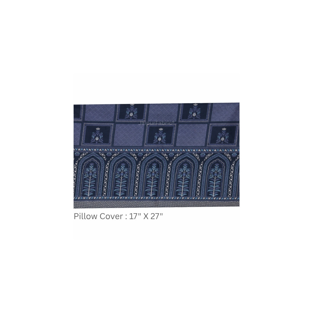 Navy & Cobalt Heritage Arch Motif Pure Cotton King Size Bedsheet
