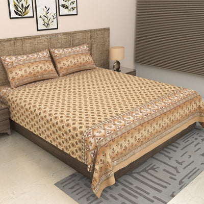 Sand & Ochre Heritage Arch Motif Pure Cotton King Size Bedsheet