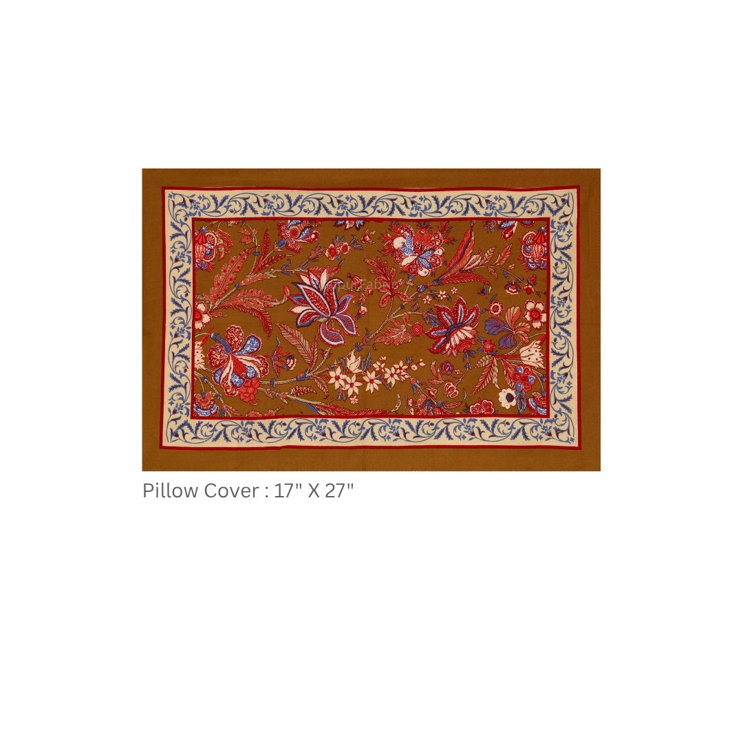 Mustard Brown Royal Paisley Vine Pure Cotton King Size Bedsheet