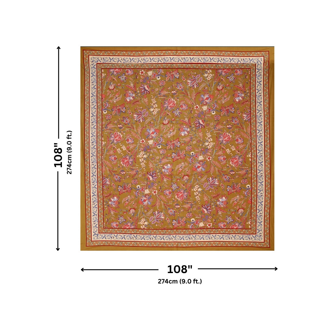 Mustard Brown Royal Paisley Vine Pure Cotton King Size Bedsheet