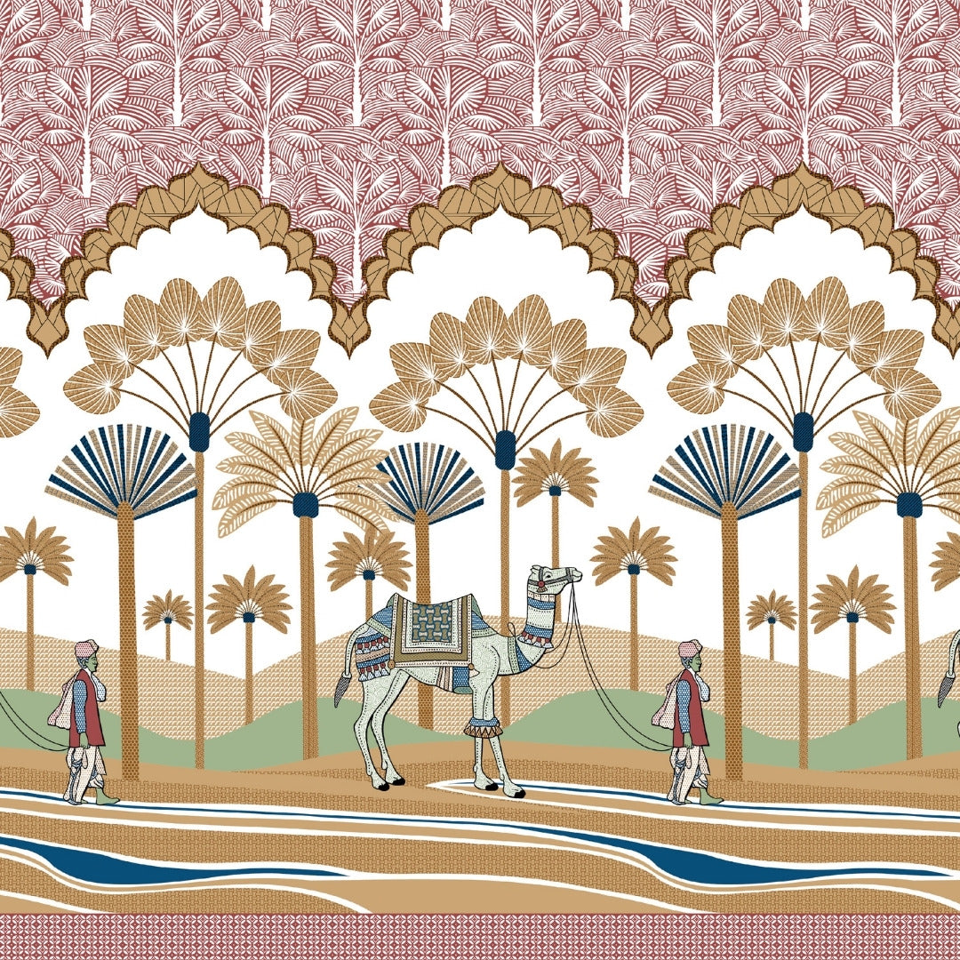 Rajasthani Camel Caravan Jaipuri Print Maroon Red 240 TC Cotton King Size Bedsheet