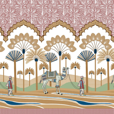 Rajasthani Camel Caravan Jaipuri Print Maroon Red 240 TC Cotton King Size Bedsheet