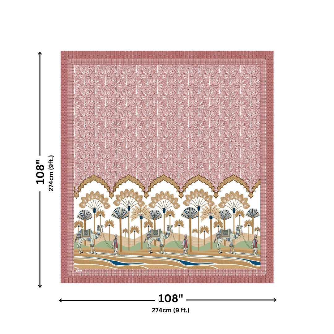 Rajasthani Camel Caravan Jaipuri Print Maroon Red 240 TC Cotton King Size Bedsheet