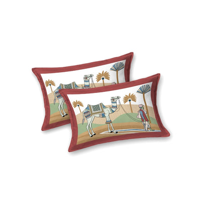 Rajasthani Camel Caravan Jaipuri Print Maroon Red 240 TC Cotton King Size Bedsheet