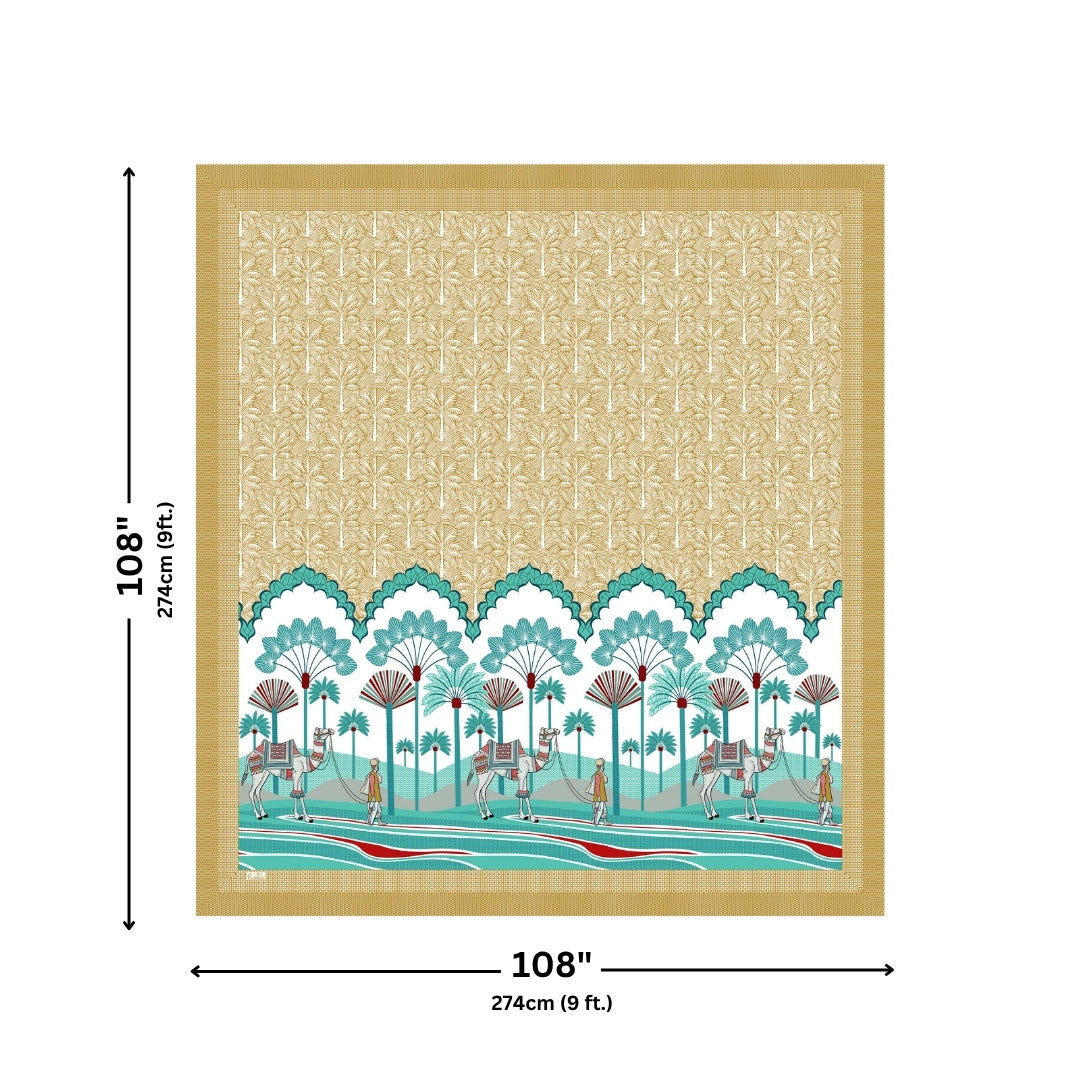 Rajasthani Camel Caravan Jaipuri Print Mustard Yellow 240 TC Cotton King Size Bedsheet