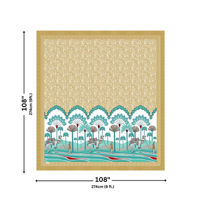 Rajasthani Camel Caravan Jaipuri Print Mustard Yellow 240 TC Cotton King Size Bedsheet