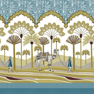 Rajasthani Camel Caravan Jaipuri Print Sky Blue 240 TC Cotton King Size Bedsheet
