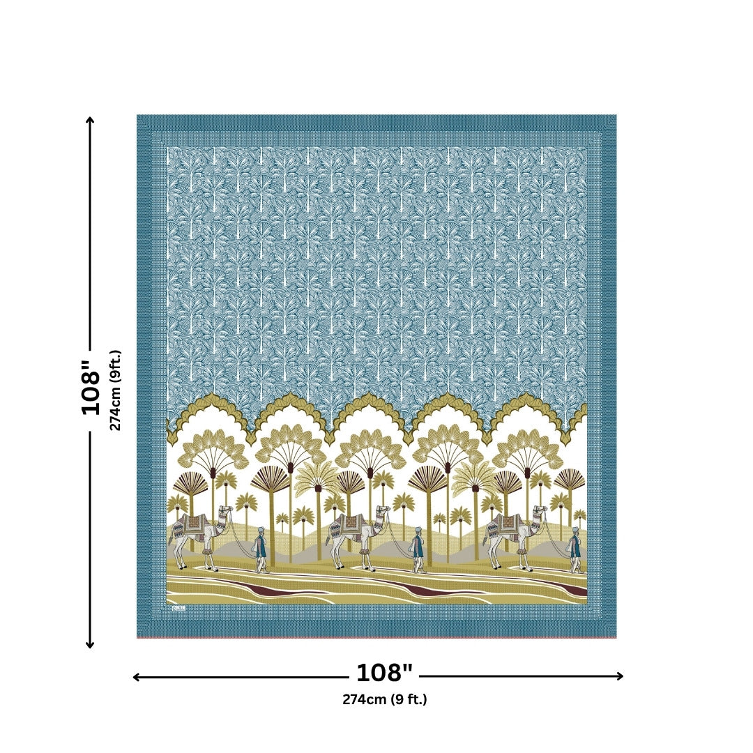 Rajasthani Camel Caravan Jaipuri Print Sky Blue 240 TC Cotton King Size Bedsheet