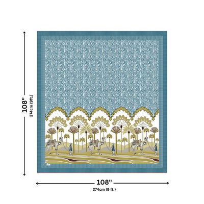 Rajasthani Camel Caravan Jaipuri Print Sky Blue 240 TC Cotton King Size Bedsheet