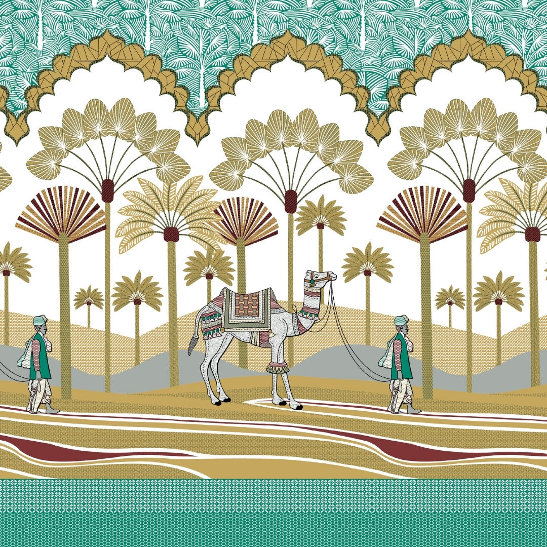 Rajasthani Camel Caravan Jaipuri Print Sea Green 240 TC Cotton King Size Bedsheet