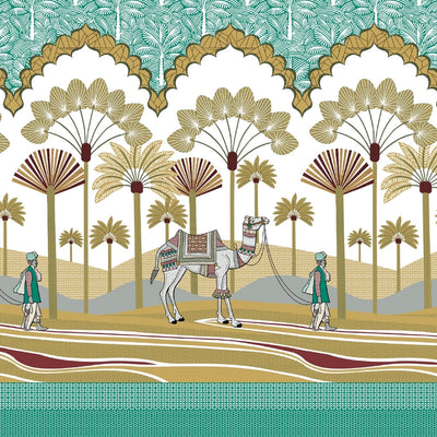 Rajasthani Camel Caravan Jaipuri Print Sea Green 240 TC Cotton King Size Bedsheet