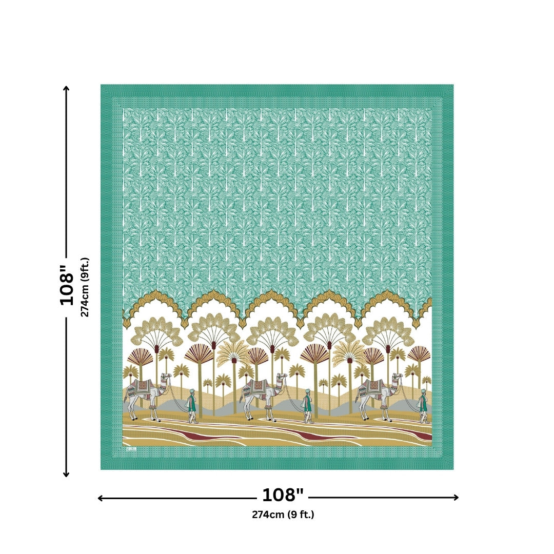 Rajasthani Camel Caravan Jaipuri Print Sea Green 240 TC Cotton King Size Bedsheet