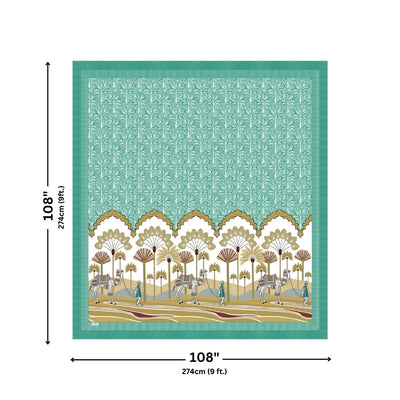 Rajasthani Camel Caravan Jaipuri Print Sea Green 240 TC Cotton King Size Bedsheet