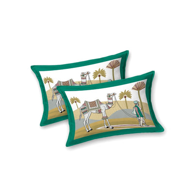 Rajasthani Camel Caravan Jaipuri Print Sea Green 240 TC Cotton King Size Bedsheet