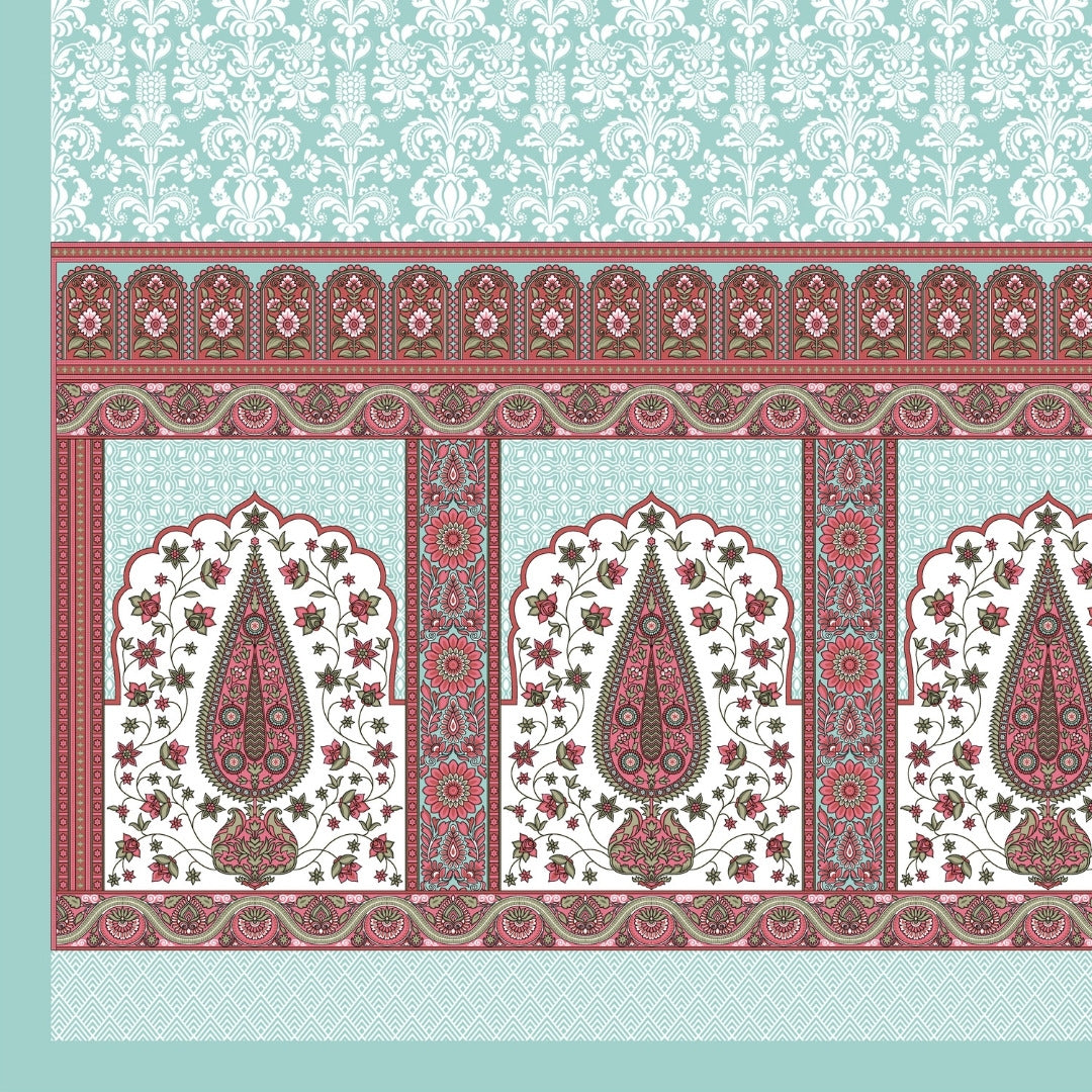 Royal Charm Paisley Booti Jaipuri Mint Aqua 240 TC Cotton King Size Bedsheet