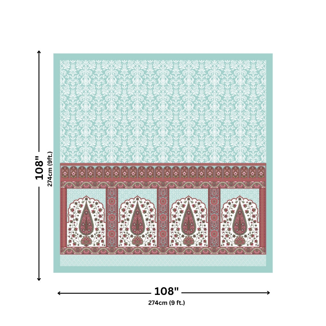 Royal Charm Paisley Booti Jaipuri Mint Aqua 240 TC Cotton King Size Bedsheet