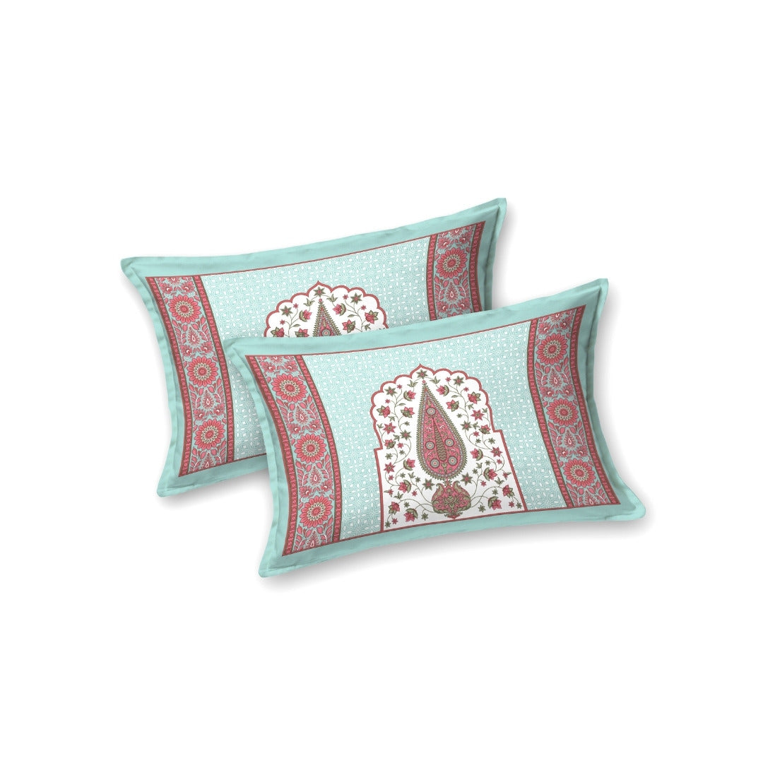 Royal Charm Paisley Booti Jaipuri Mint Aqua 240 TC Cotton King Size Bedsheet