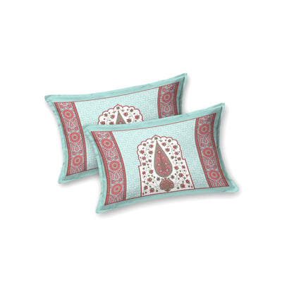 Royal Charm Paisley Booti Jaipuri Mint Aqua 240 TC Cotton King Size Bedsheet