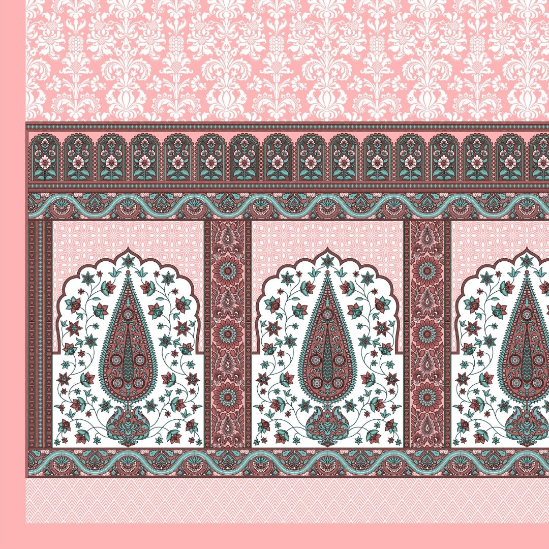 Royal Charm Paisley Booti Jaipuri Blush Pink 240 TC Cotton King Size Bedsheet