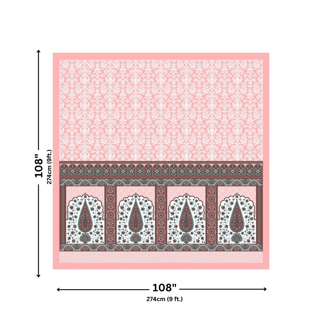 Royal Charm Paisley Booti Jaipuri Blush Pink 240 TC Cotton King Size Bedsheet