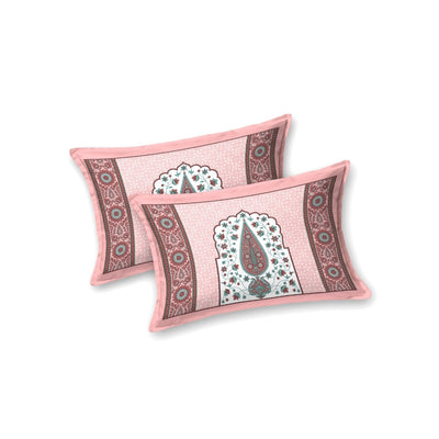 Royal Charm Paisley Booti Jaipuri Blush Pink 240 TC Cotton King Size Bedsheet