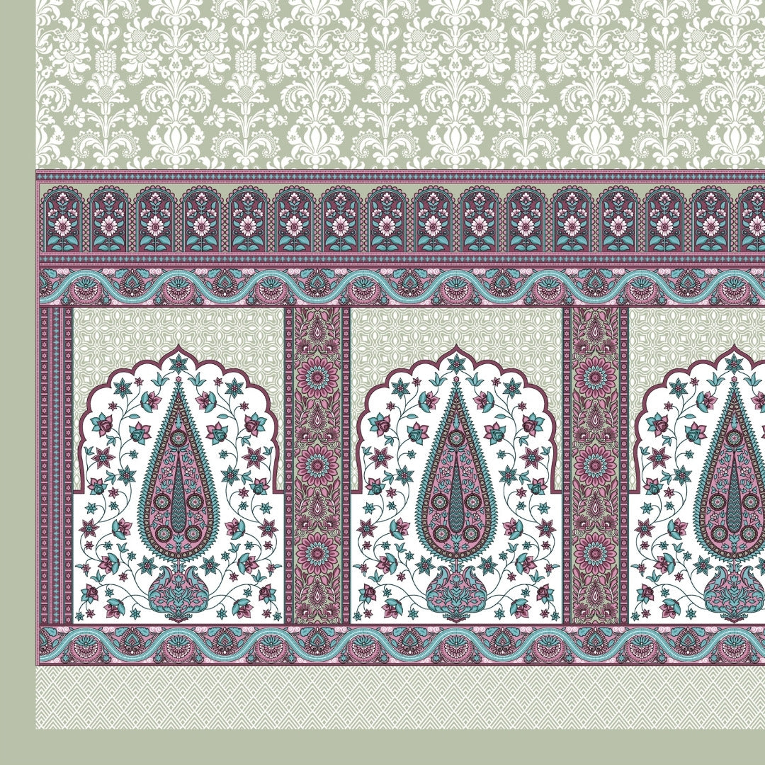 Royal Charm Paisley Booti Jaipuri Sage Green 240 TC Cotton King Size Bedsheet