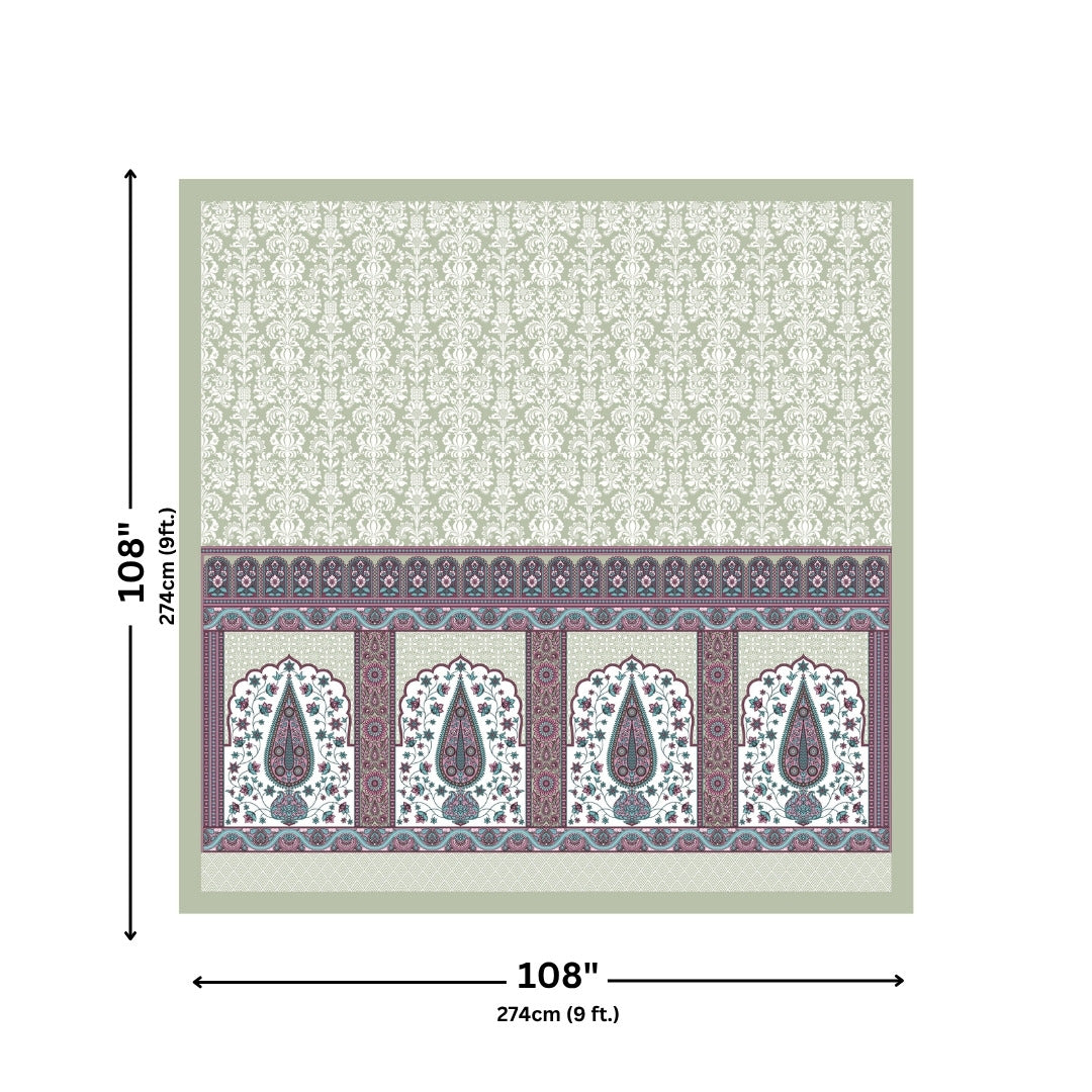 Royal Charm Paisley Booti Jaipuri Sage Green 240 TC Cotton King Size Bedsheet
