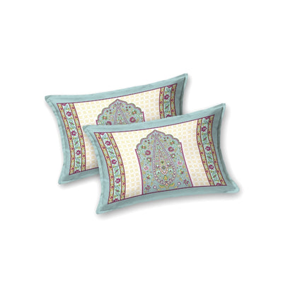 Royal Paisley Mandala Jaipuri Sky Blue 240 TC Cotton King Size Bedsheet