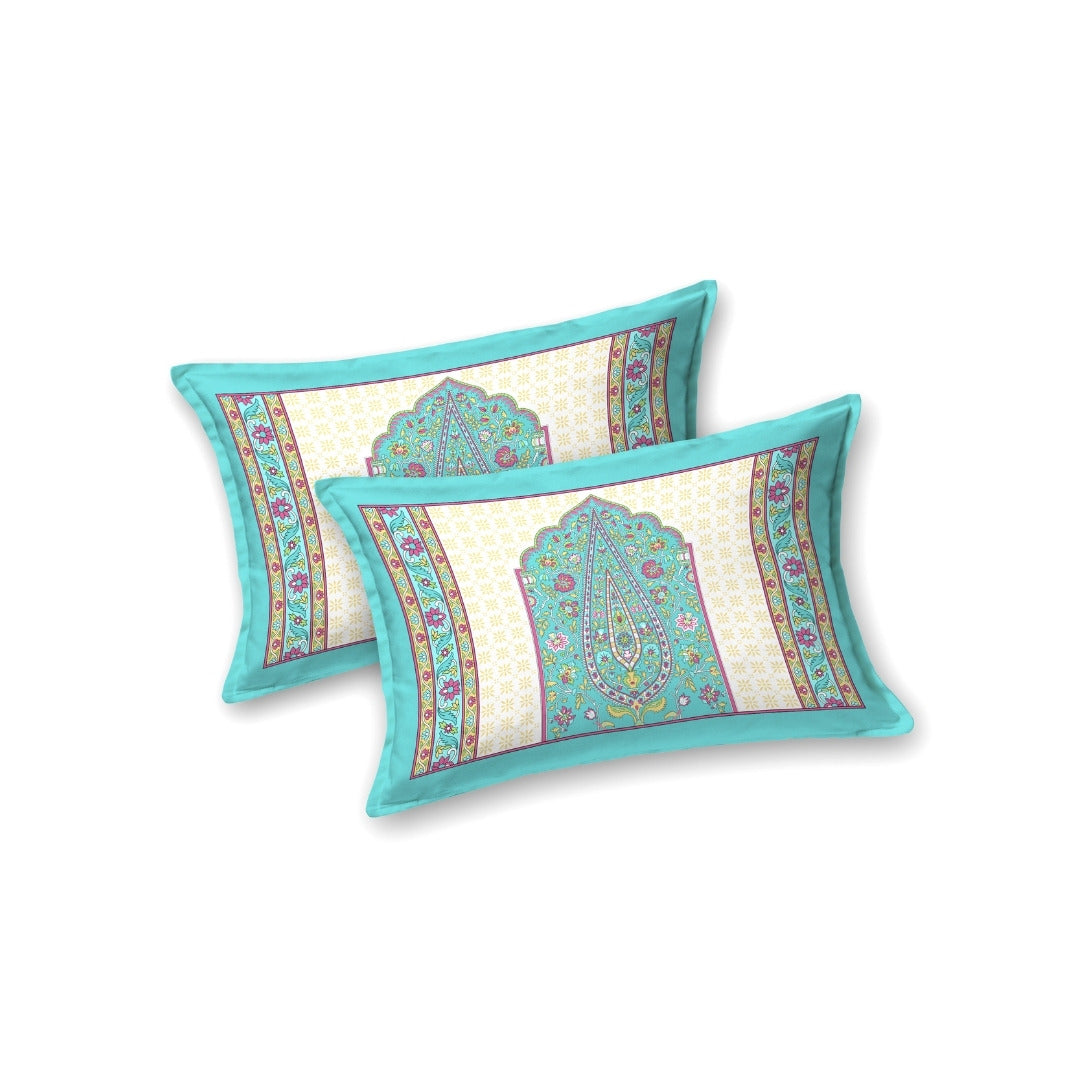 Royal Paisley Mandala Jaipuri Turquoise 240 TC Cotton King Size Bedsheet