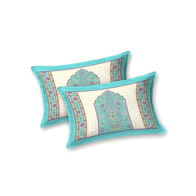 Royal Paisley Mandala Jaipuri Turquoise 240 TC Cotton King Size Bedsheet