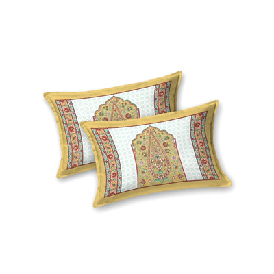 Royal Paisley Mandala Jaipuri Golden Cream 240 TC Cotton King Size Bedsheet