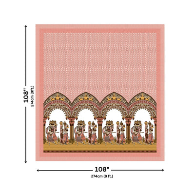 Rajasthani Tribal Dance Jaipuri Print Coral Peach 240 TC Cotton King Size Bedsheet