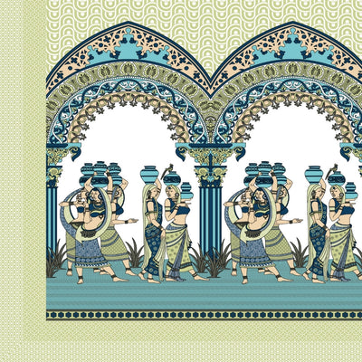 Rajasthani Tribal Dance Jaipuri Print Pista Green 240 TC Cotton King Size Bedsheet