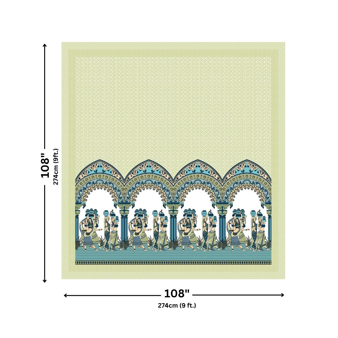 Rajasthani Tribal Dance Jaipuri Print Pista Green 240 TC Cotton King Size Bedsheet