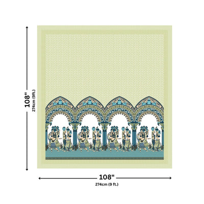 Rajasthani Tribal Dance Jaipuri Print Pista Green 240 TC Cotton King Size Bedsheet