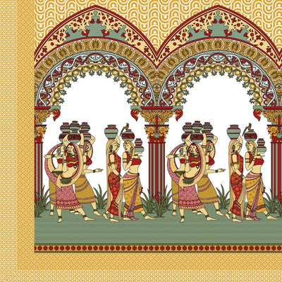 Rajasthani Tribal Dance Jaipuri Print Mustard Yellow 240 TC Cotton King Size Bedsheet