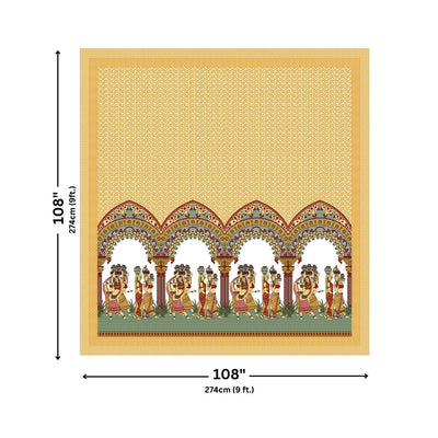 Rajasthani Tribal Dance Jaipuri Print Mustard Yellow 240 TC Cotton King Size Bedsheet