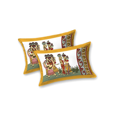 Rajasthani Tribal Dance Jaipuri Print Mustard Yellow 240 TC Cotton King Size Bedsheet