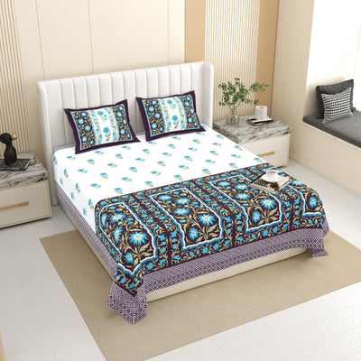 Royal Flora Bunch Jaipuri Print Wine Purple 240 TC Cotton King Size Bedsheet