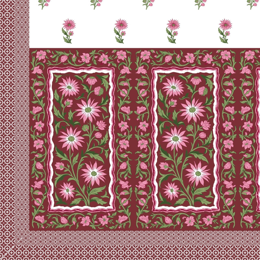 Royal Flora Bunch Jaipuri Print Maroon 240 TC Cotton King Size Bedsheet