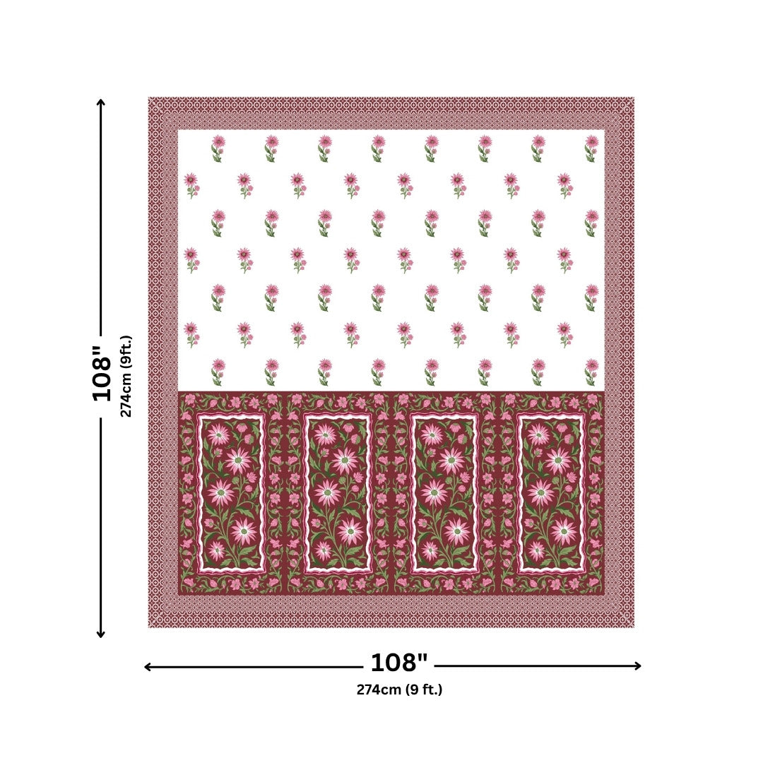 Royal Flora Bunch Jaipuri Print Maroon 240 TC Cotton King Size Bedsheet