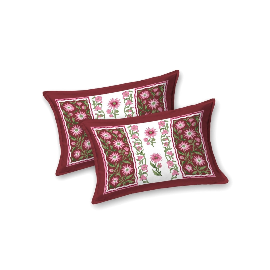 Royal Flora Bunch Jaipuri Print Maroon 240 TC Cotton King Size Bedsheet