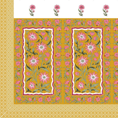 Royal Flora Bunch Jaipuri Print Mustard Yellow 240 TC Cotton King Size Bedsheet