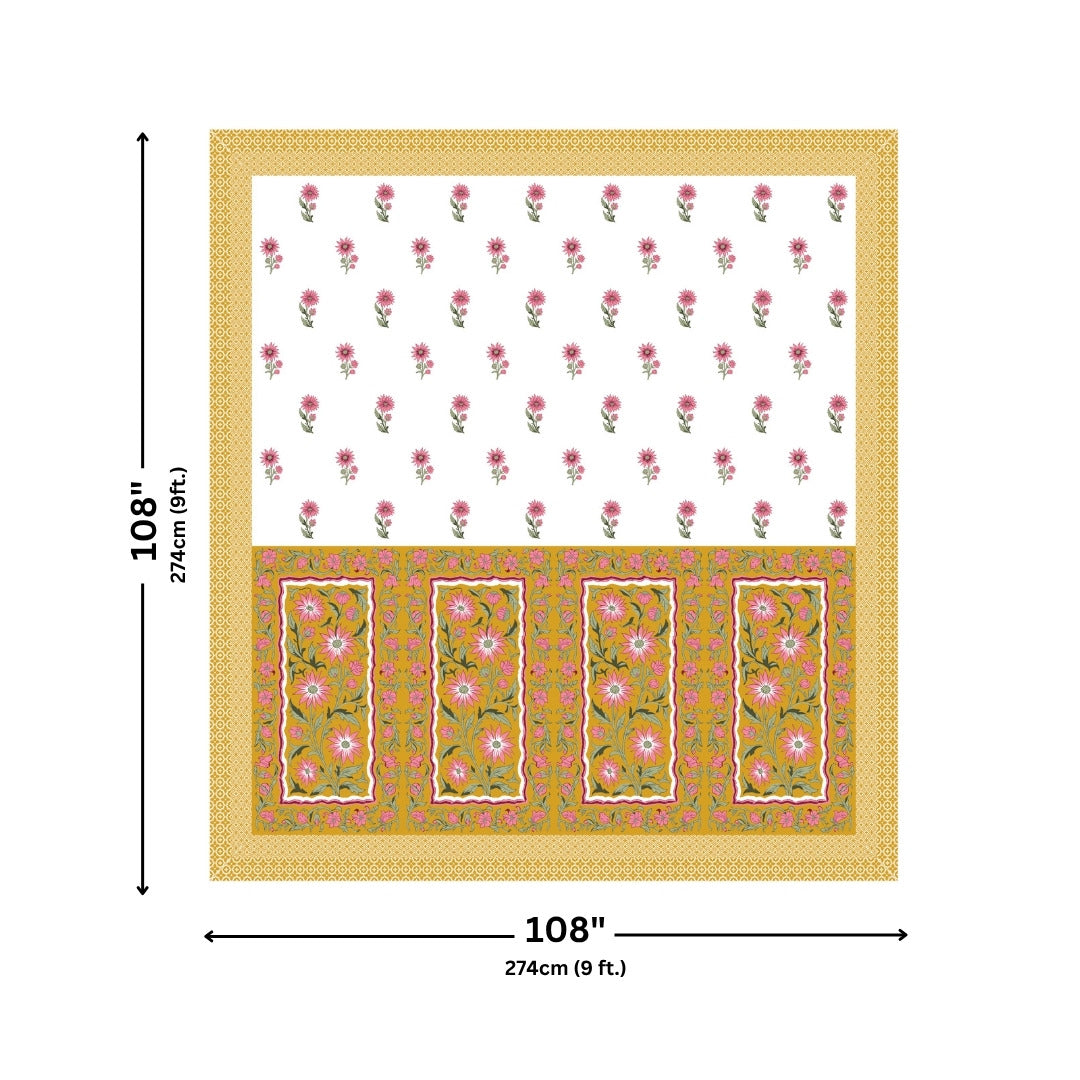 Royal Flora Bunch Jaipuri Print Mustard Yellow 240 TC Cotton King Size Bedsheet