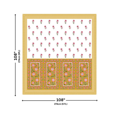 Royal Flora Bunch Jaipuri Print Mustard Yellow 240 TC Cotton King Size Bedsheet