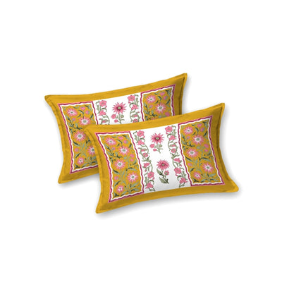 Royal Flora Bunch Jaipuri Print Mustard Yellow 240 TC Cotton King Size Bedsheet