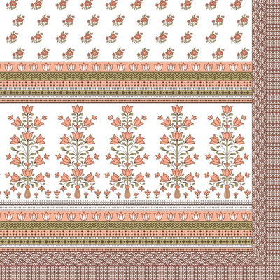 Tulip Bunch Jaipuri Print Peach Brown 240 TC Cotton King Size Bedsheet