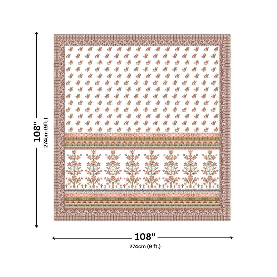 Tulip Bunch Jaipuri Print Peach Brown 240 TC Cotton King Size Bedsheet